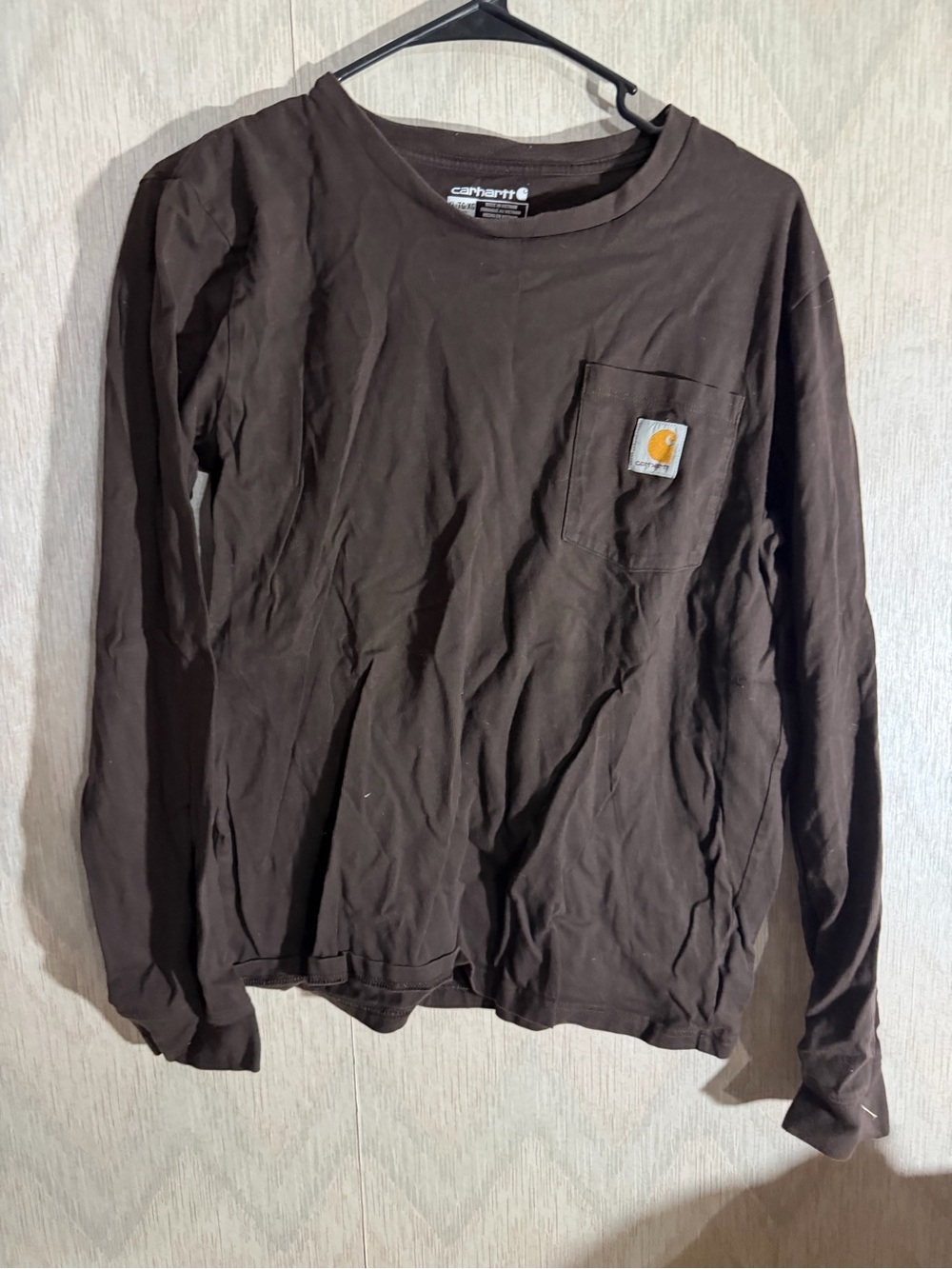 Carhartt Boys Long-Sleeve Pocket Tee in Brown with Logo Patch